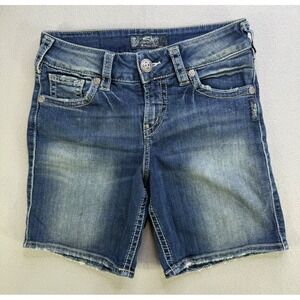 Silver‎ Jeans Co. Distressed Denim Shorts Mid Rise Bootcut Blue Wash